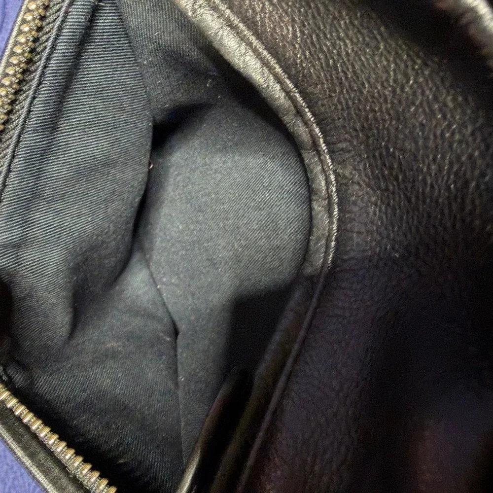 Fossil Mens Black Leather Sling Bag Crossbody Backpack Zipper Pockets Read